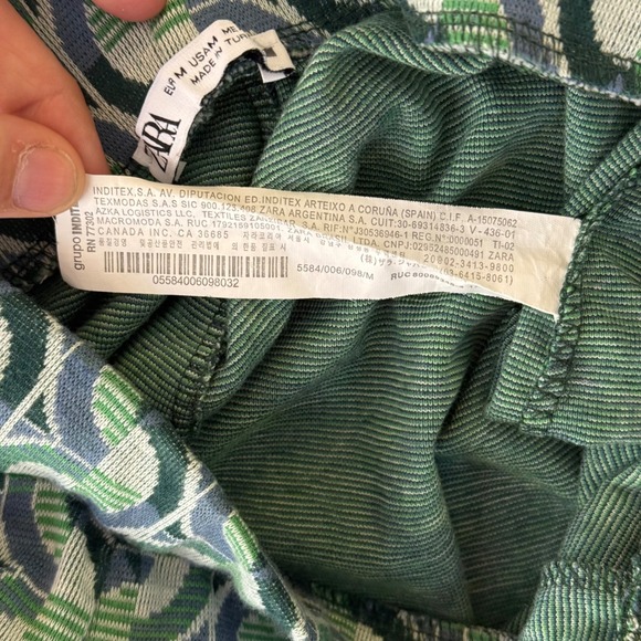 Zara Womens Green Blue Geometric Print Wide Leg Knit Pants High Rise Size M - Picture 10 of 13